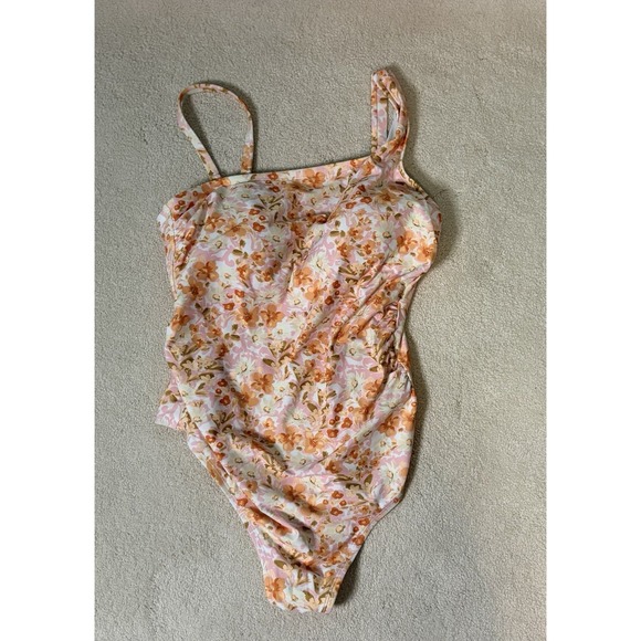 Kona Sol Orange Ditzy Floral One Shoulder Swimsuit Womens Size 14W Beach Summer - Picture 1 of 6